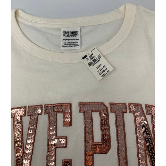 Victoria's Secret Copper Rose LOVE PINK Sequined letters Size XS NWT 3/4 sleeve - Picture 7 of 8